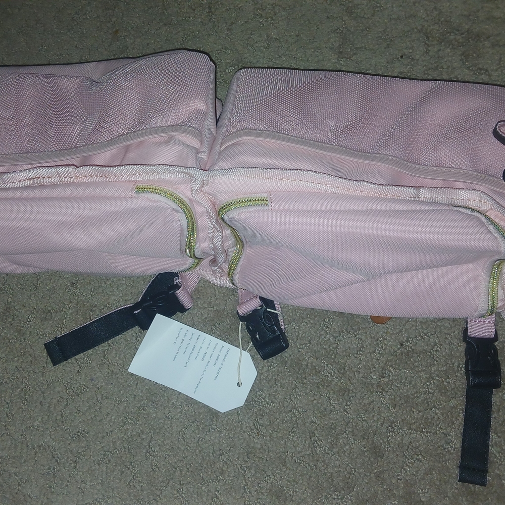 Pink Dual Baby Stroller Organizer with Multiple Pockets